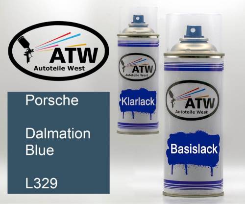 Porsche, Dalmation Blue, L329: 400ml Sprühdose + 400ml Klarlack - Set, von ATW Autoteile West.